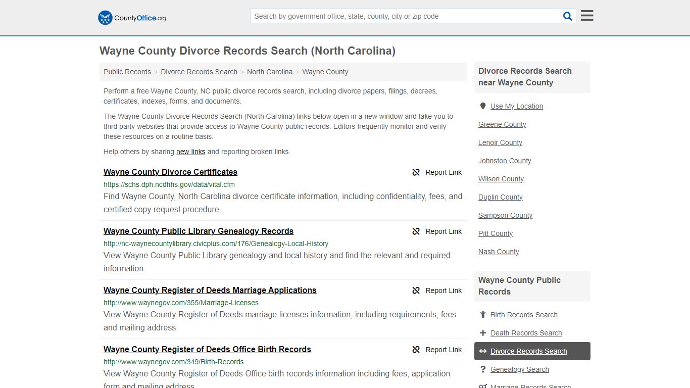 Wayne County Divorce Records Search (North Carolina) - County Office