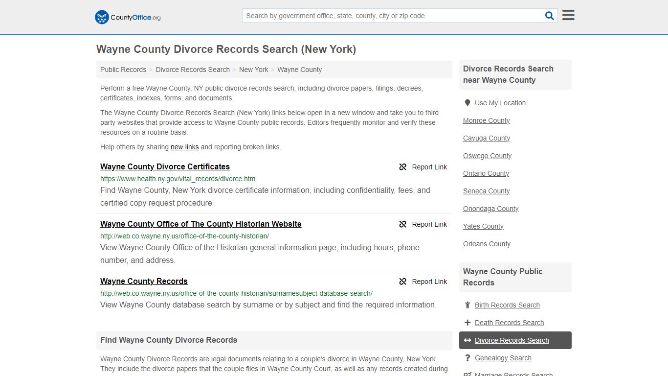 Wayne County Divorce Records Search (New York) - County Office