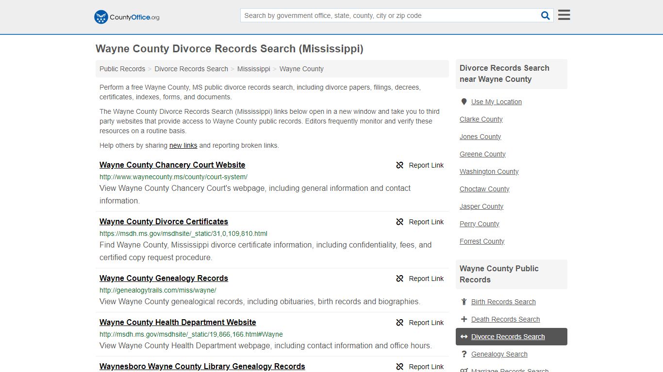 Wayne County Divorce Records Search (Mississippi)
